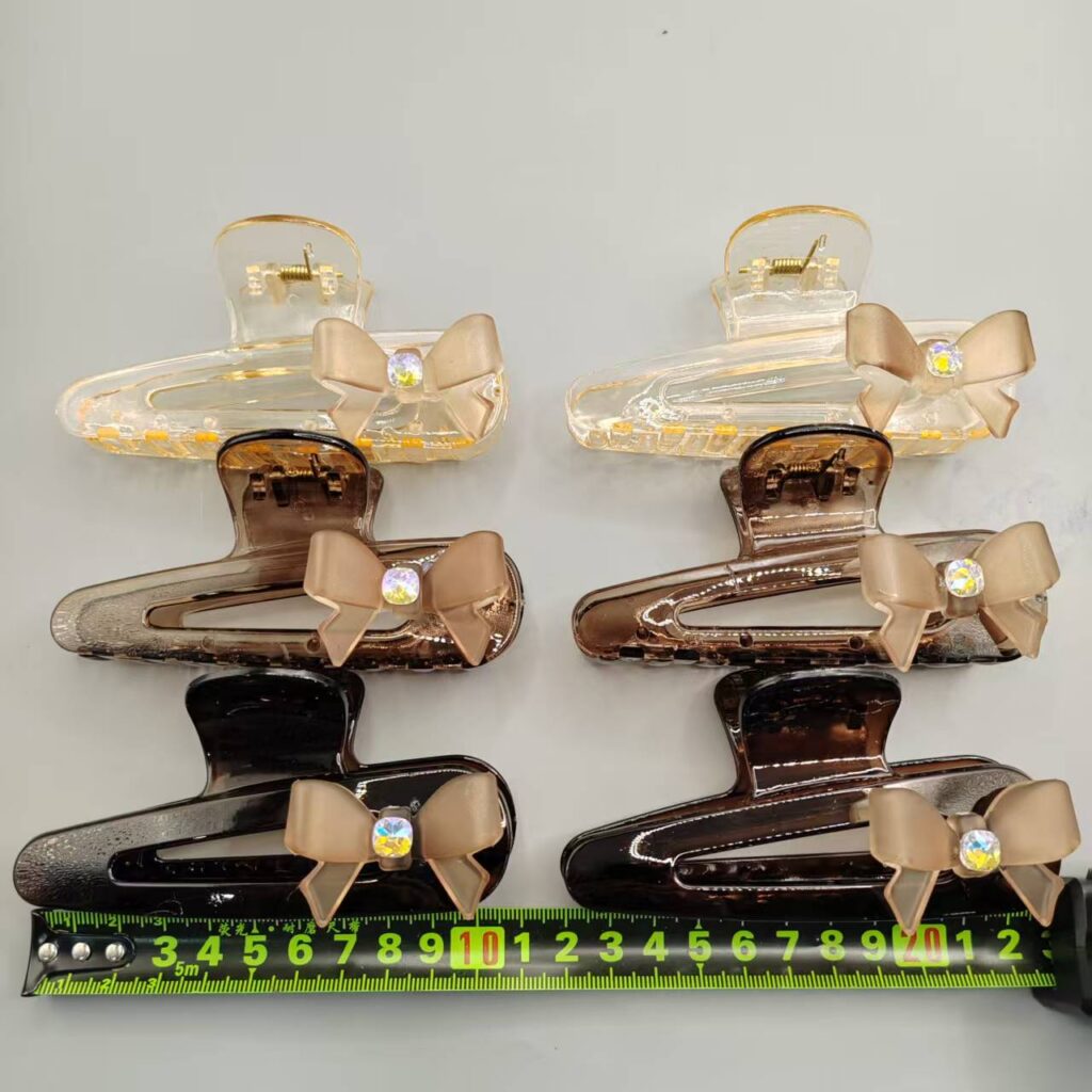 Crisscross Bow Rhinestone Claw Clip Rhinestone Transparent Cross Coffee Brown